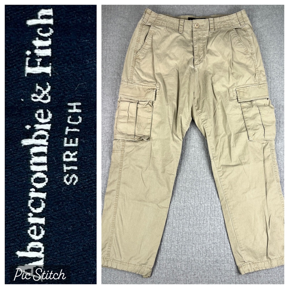 Abercrombie  Fitch Y2K Cargo Pants Men 32x30 Khaki Tan Stretch Utility AF101-234